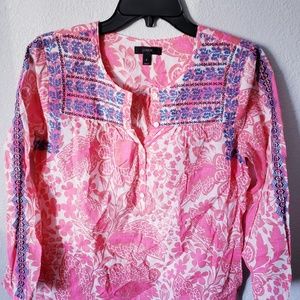 J Crew Embroidered top size 6 small Coral and blue